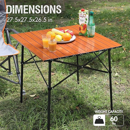Portal Lightweight Aluminum Folding Square Table Roll Up Top 4 People Table | Portable Outdoor Design; Durable Construction; Easy Setup & Storage; Color: Brown
