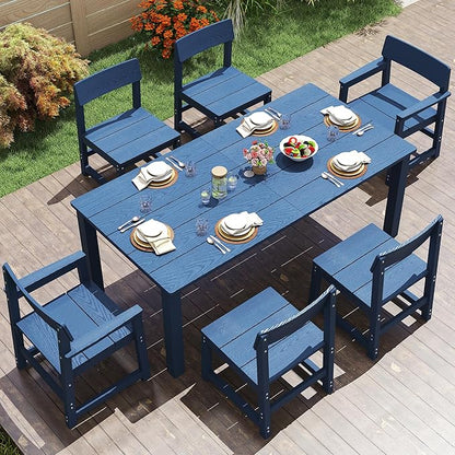 Jocoevol 7 Piece Outdoor Dining Table Set HIPS Patio Dining Sets with Umbrella Hole Outdoor Furniture for 6 All Weather Patio Furniture Set for Outside Deck Backyard Poolside Garden, Deep Blue