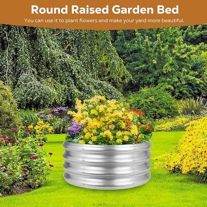Raynesys 36 Inch Round Galvanized Fire Pit Ring, Silver Round Galvanized Fire Ring, 3 Feet Diameter Fire Pit, Outdoor Pits for Backyard, Camping, Bonfire
