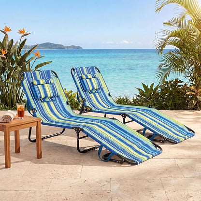 Goplus Folding Chaise Lounge Beach Chair, Face Down Tanning Chair with Face Hole Detachable Pillow, Great for Outside Pool Patio Backyard, 5-Position Adjustable (2, Blue)