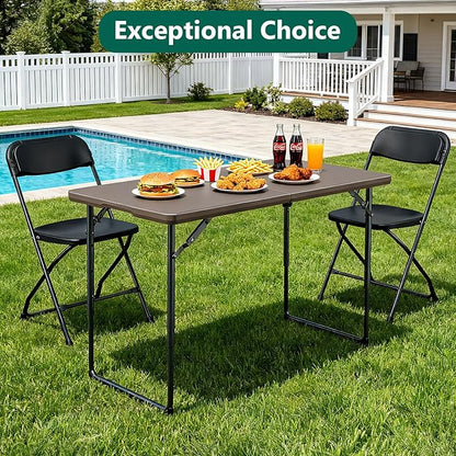 Folding Table, 4FT Foldable Picnic Table with Carrying Handle, Heavy Duty Fold-in-Half Portable Table for Weddings, Camping, RV Travel, Parties, BBQs, and Indoor Use, Easy to Fold and Store, Khaki