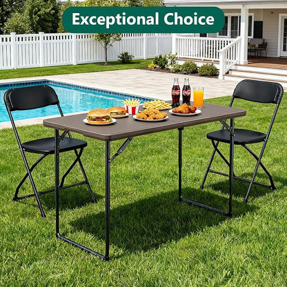 2 Pack Folding Table, 4FT Foldable Picnic Table with Adjustable Height, Heavy Duty Fold-in-Half Portable Table for Weddings, Camping, RV Travel, Parties, BBQs, Easy to Fold and Store, Khaki