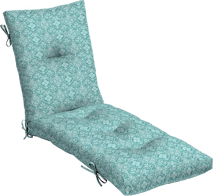 Arden Outdoor Tufted Chaise Cushion, 22x76, Turquoise Medallion | Plush Comfort, Modern Tuft, Lounge Cushion, Rain-Proof, Fade Resistant, Mold and Mildew Resistant