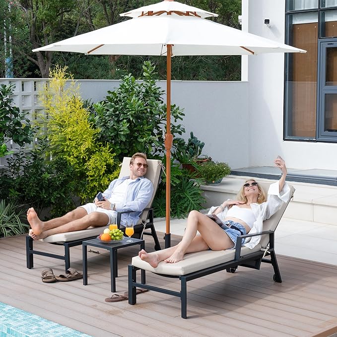 Crestlive Outdoor Chaise Lounge Cushions, 3 Years Fade Resistant Water Resistant Lounge Chair Cushion, 80''L x 23''W, Set of 2, Beige