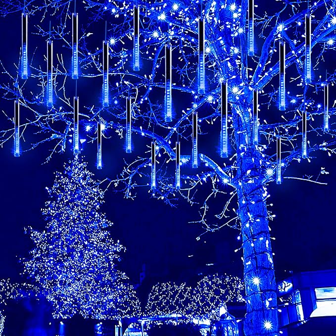 Blue Icicle Lights for Outside, 40-Tube Meteor Shower Lights for Chrismtas | Equal to 5 Sets of 8-Tubes, Waterproof Large Meteor Light for Xmas Halloween Yard Lawn Outdoor Decorations, UL Plug