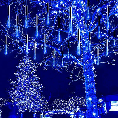 Blue Icicle Lights for Outside, 40-Tube Meteor Shower Lights for Chrismtas | Equal to 5 Sets of 8-Tubes, Waterproof Large Meteor Light for Xmas Halloween Yard Lawn Outdoor Decorations, UL Plug