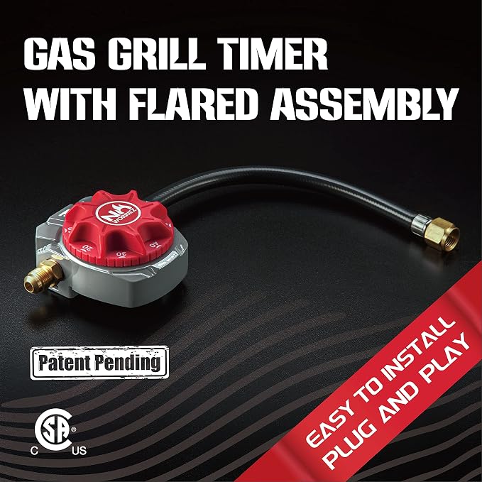 NO WORRIEZ Safety Auto Shut-Off Gas Timer for Propane & Natural Gas | Outdoor Grill, Fire Pit, Pizza Oven | – 100,000 BTU w/ 3/8" Flared Assembly Connector & Hose, Patent Pending | 80,000 BTU, Fits Outdoor Grill, Fire Pit, Pizza Oven, BBQ, Smoker, Turk...