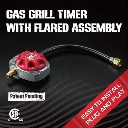 NO WORRIEZ Safety Auto Shut-Off Gas Timer for Propane & Natural Gas | Outdoor Grill, Fire Pit, Pizza Oven | – 100,000 BTU w/ 3/8" Flared Assembly Connector & Hose, Patent Pending | 80,000 BTU, Fits Outdoor Grill, Fire Pit, Pizza Oven, BBQ, Smoker, Turk...