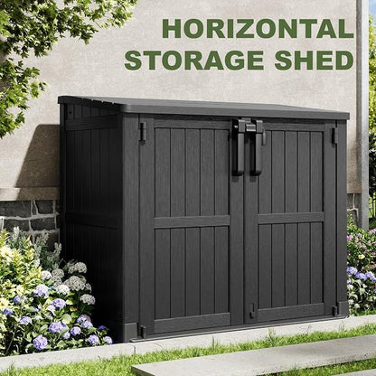 36 Cu Ft Resin Outdoor Storage Shed, Weatherproof Horizontal Outdoor Storage Cabinet with Dual Lock Door for Backyard, Patio, Garage, Garden(Black)