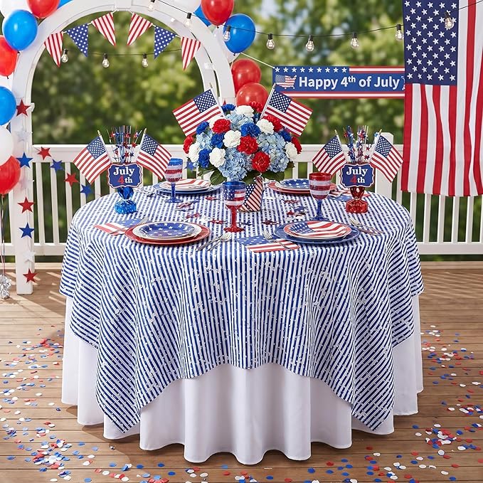 Independence Day Table Cloth 4th of July Decoration 58x120inch American Flag Blue White Striped Star Dresser Scarves Holiday Table Overlays Outdoor Party Celebration