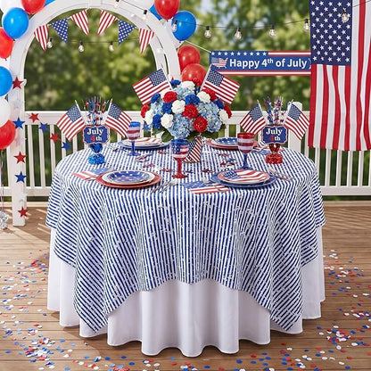 Independence Day Table Cloth 4th of July Decoration 58x120inch American Flag Blue White Striped Star Dresser Scarves Holiday Table Overlays Outdoor Party Celebration