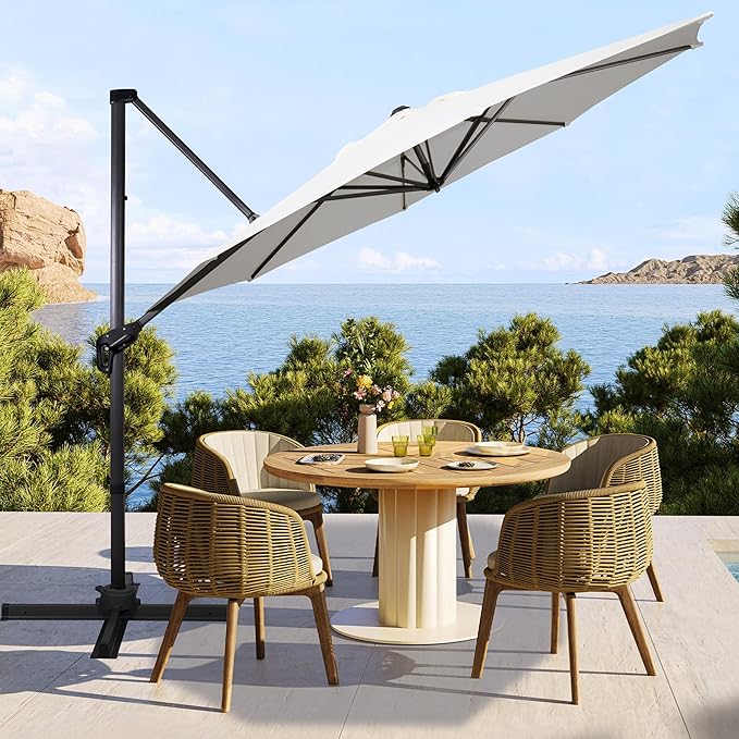 Sunnyglade 10Ft Cantilever Patio Umbrella, 360° Rotation & Integrated Tilting System Offset Umbrella with 8 Sturdy Ribs, Fade-resistant & Waterproof for Garden Backyard Poolside Deck
