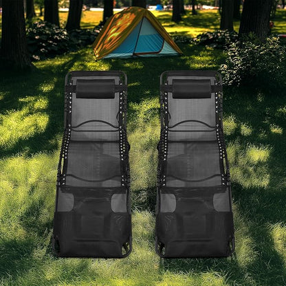 Unovivy Tanning Chairs with Face Hole Set of 2, Teslin Folding Outdoor Lounge Chair with 5-Position Reclining Back for Sunbathing, Pool, Patio, Camping