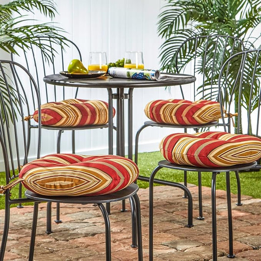 Greendale Home Fashions 15-inch Outdoor Round Bistro Seat Cushion, Set of 4, Tuscan Stripe 4 Count