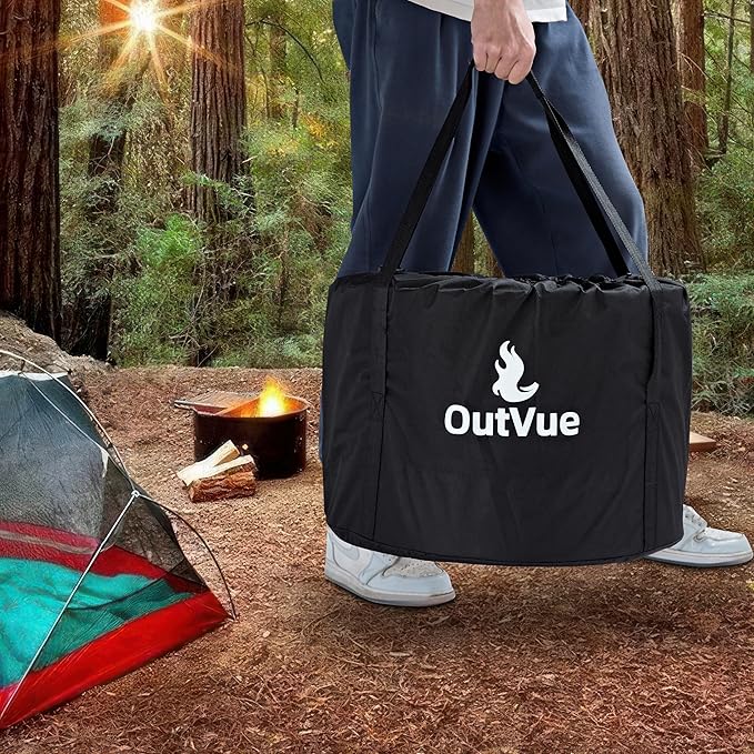 OutVue 19.5 inch Stainless Steel Smokeless Fire Pit, Outdoor Smokeless Firepit, Wood Burning Fire Pits for Camping, Bonfire, Low Smoke Firepit for Outside