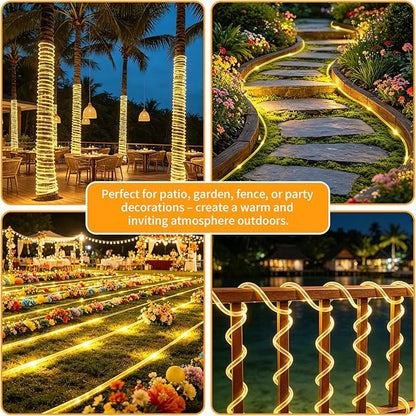 Solar Rope Lights Outdoor Waterproof 33FT 100LED with Timer, Upgraded Solar Panel with Higher Conversion Rate & Waterproof Ring, Solar String Lights 8 Lighting Modes for Patio Garden Yard Decorations