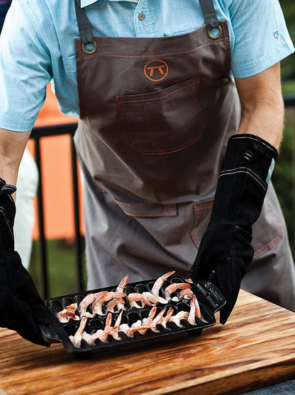 Outset Shrimp Cast Iron Grill and Serving Pan, Black, 22 Grilled Shrimp Capacity