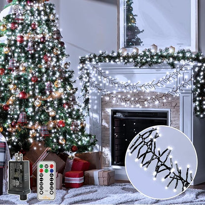 Ollny Cluster Lights Christmas 1000LED 49FT, Cool White Christmas Tree Lights 8 Modes Timer Remote, Waterproof String Lights for Outdoor Indoor Outside Garland Xmas Decorations