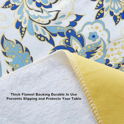 Home Bargains Plus Round Vinyl Tablecloth with Flannel Backing, 70 Inch, Alluring French Country, Yellow and Blue Floral Vinyl Table Cover, Heavy Weight for Dining Party and Barbecues