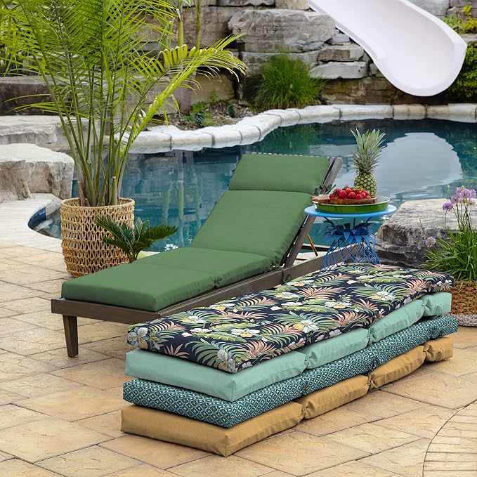 Arden Outdoor Chaise Cushion, 21 in x 72 in, Weather-Proof, Rain-Proof, Fade Resistant Patio Cushion for Chaise Lounger Bright Moss Green Leala | Lounge Cushion, Weather-Proof, Rain-Proof, Fade Resistant for Chaise Lounger, Mold and Mildew Resistant