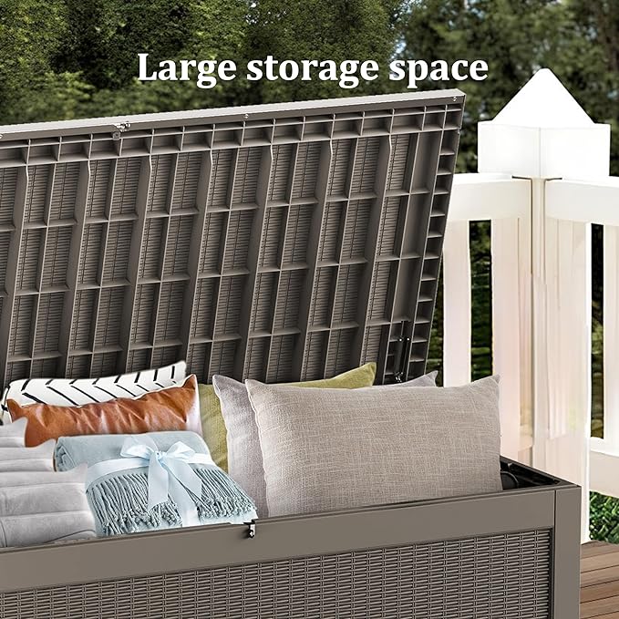 Outdoor Storage Box 320GAL Waterproof Resin Deck Box,UV-Resistant Lockable Delivery Bin for Garden Tools,Large Patio Outside Cushions,Pool Accessories Supplies,Chest,Furniture,Package,Grey