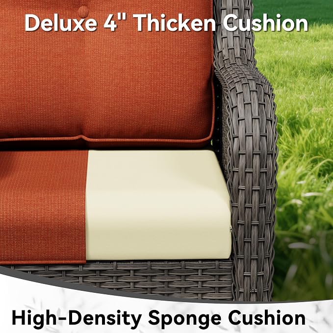 3-Piece Outdoor Couch Set, Include Wicker Patio Sofa with Thickened Olefin Cushions, High Back and Deep Seating, Hand-Woven PE Rattan and 2 Ottomans, Patio Conversation Set for Porch, Deck