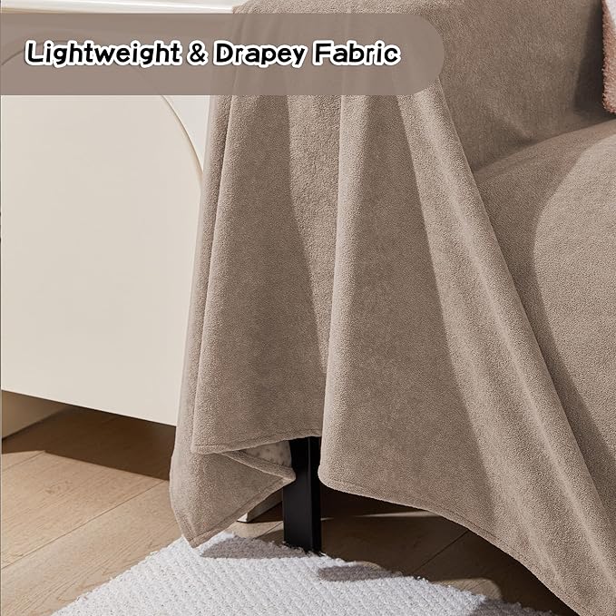 MEETSKY Sectional Couch Cover Washable,Oversized Sofa Cover for 3 Cushion Couch Sofa,Cat Scratch Proof Furniture Protector Covers Soft L Shape Sofa Covers for Dogs,91" x 150", Khaki