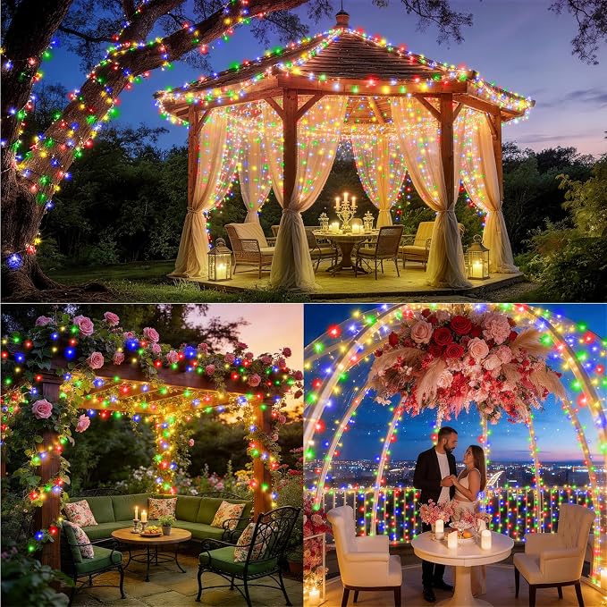 XURISEN 403FT 1000 LED Christmas Lights Outdoor Green Wire String Lights 8 Modes with Timer Memory Waterproof Fairy Lights Plug in for Xmas Tree Wedding Yard Party Holiday Decorations(Multicolor)