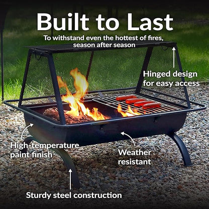 Sunnydaze 36-Inch Northland Steel Outdoor Fire Pit with Grill - Outdoor Fireplace with Cooking Grate, Spark Screen, Cover, and Poker