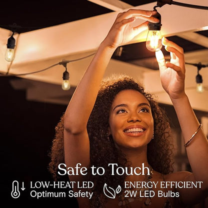 Brightech Ambience Pro - 24 Ft Waterproof LED Outdoor String Lights - Hanging, Dimmable 2w Vintage Edison Bulbs -Commercial Grade Patio Lights Create Cafe Ambience in Your Backyard - 7 Lights, Black