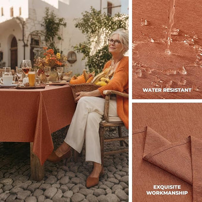 Decorelia Fall Rectangle Tablecloth for Dining Table Burnt Orange,60"x104" | Waterproof Linen Texture Terracotta Washable Rectangluar Table Cloth Cover for Thanksgiving,Party Autumn Home Kitchen Decor