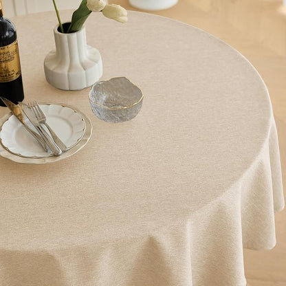 Decorelia Waterproof Round Tablecloth for Round Dining Table, Decorative Rustic Soft Wipeable Table Cloths Cover Indoor Outdoor Use for Holiday,Wedding, Kitchen (70 Inch,Round (4-6 Seats),Beige)