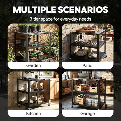 Feasto 36''x 24'' Heavy-Duty Outdoor Pizza Oven Table, 304 Stainless Steel Grill Table with Lockable Wheels for Pizza Ovens & Griddles, 3-Shelf Prep Table for Deck, Patio BBQ & Parties | 304 Stainless Steel Tabletop for Pizza Ovens & Griddles, Heavy-Du...