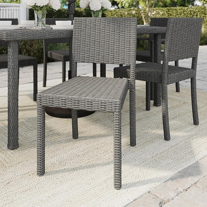 Martha Stewart Bedford Indoor-Outdoor Stackable Patio Chairs with Rattan Wicker Finish in Gray, Set of 2