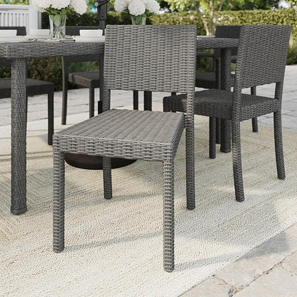 Martha Stewart Bedford Indoor-Outdoor Stackable Patio Chairs with Rattan Wicker Finish in Gray, Set of 2