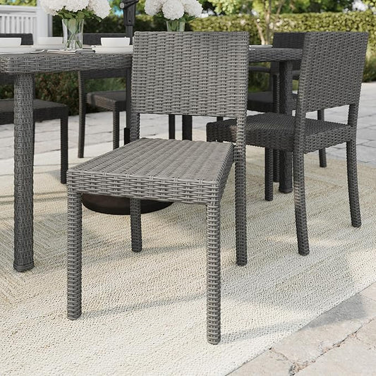 Martha Stewart Bedford Indoor-Outdoor Stackable Patio Chairs with Rattan Wicker Finish in Gray, Set of 2