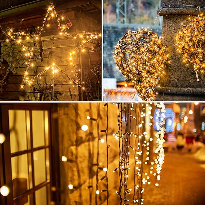 Flechllary Solar String Lights Outdoor Waterproof，39Ft 100 LED Solar String Lights with 8 Modes ，Solar Christmas Lights Outdoor for Yard, Fence, Balcony, Party,Christmas Tree Decorations (Warm White)