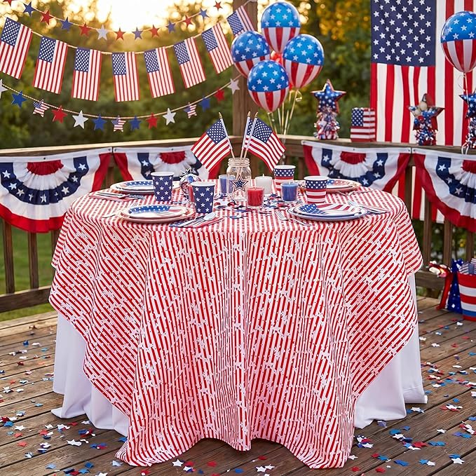 American Flag 4th of July Table Cloth - Memorial Day Red Striped Table Cloths Print Star Kitchen Dining Table Decoration for Home Party Decor 58x120 Inch