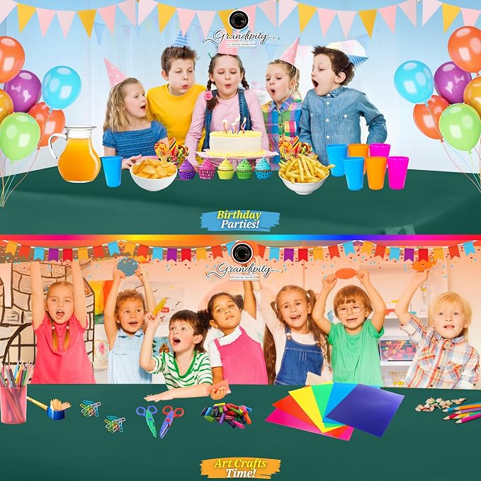 Grandipity 12 Pack Premium Disposable Plastic Tablecloth 54 Inch. x 108 Inch. Decorative Rectangle Table Cover - Dark Green
