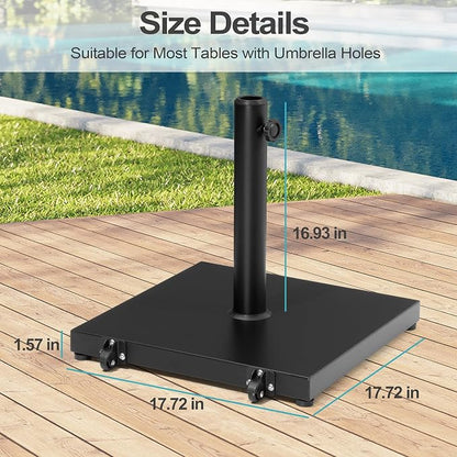 Patio Umbrella Base with Wheels, 43lbs Outdoor Umbrella Stand | With 2 Wheels, Square Heavy Duty Base, Suitable for 6-12FT Most Market Umbrella, for Deck, Lawn, Poolside