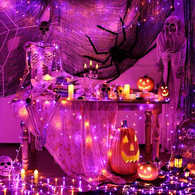 JMEXSUSS 200 LED Halloween Lights Outdoor,Purple Orange Halloween Lights | 66FT Halloween String Lights Indoor Plug in for Fireplace Mantel Party Patio Yard Door Halloween Tree, Connectable