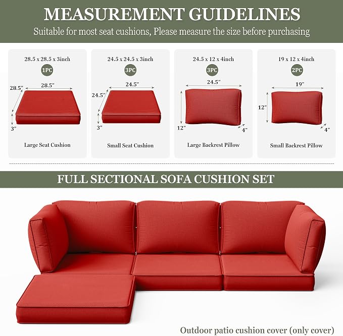 9 Pcs Outdoor Patio Cushions Covers Replacement Sets, Covers Only | 9 Pcs Patio Cushions Covers Replacement UV Resistant, Water Anti-Slip, Heavy-Duty Zippers for 5 Pcs Patio Furniture Set