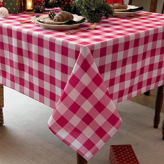 Gingham Plaid Tablecloth - Rectangular 58x102 Inch Water Resistant Valentines Table Cloth for Indoor/Outdoor Use - Valentine's Table Cover for Kitchen, Picnics, and Parties