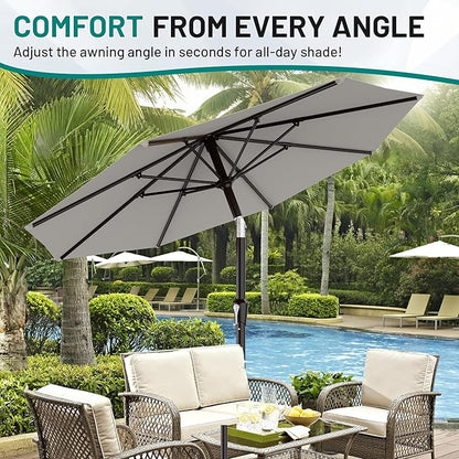 AreShark 9 FT Patio Umbrella for Outdoor, Outdoor Table Umbrella with Push Button Tilt and Crank, Outdoor Patio Umbrellas with 8 Sturdy Ribs for Market, Garden, Pool (Light Gray)
