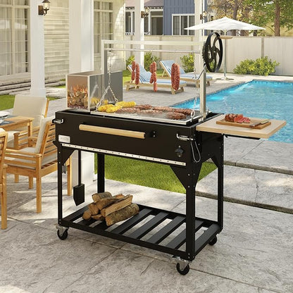 KoolMore 72 in. Charcoal and Wood BBQ Grill, Santa Maria Argentine Style Grill with Adjustable Grate, Heavy Duty, in Black