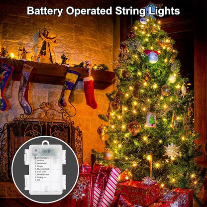 2Pack Christmas Lights Outdoor Battery Operated String Lights with Remote, Total 400LED 135Ft with Timer 8 Modes Waterproof Outdoor Indoor for Christmas Tree Decor, Warm White