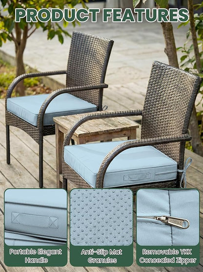 Outdoor Chair Cushion 19 x 19 x 4 Inches Patio Furniture Outdoor Waterproof Seat Cushion, Patio Chair Cushion with Handles and Ties, Square Dining Chair Cushion Set of 2, Sky Blue