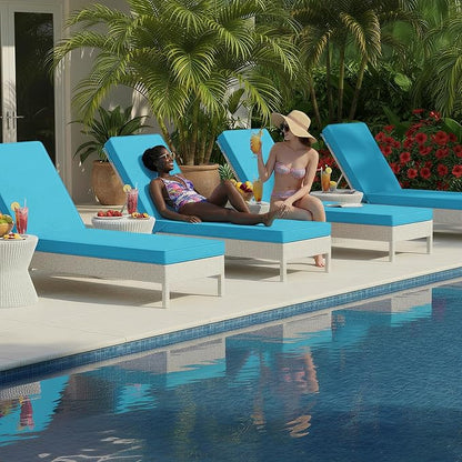Summsun Chaise Lounge Cushions Outdoor Set of 4 - Waterproof and Fade Resistant Sun Lounger Replacement Cushions - Patio Lounger Pads with Removable Cover for Pool, Deck, Lawn, 72 x 21 x 3 Inch, Teal