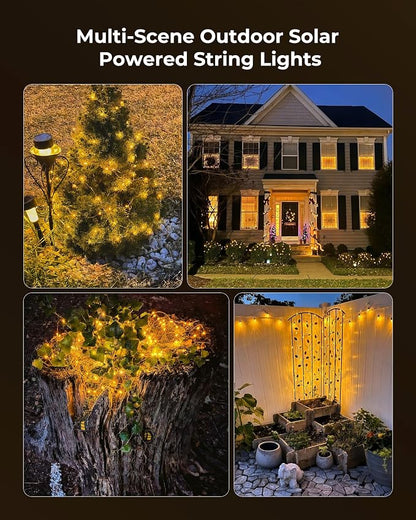 Solar String Lights, 2 Packs Total 66Ft 200 LED Fairy Lights with 8 Modes | Waterproof Twinkle Lights Outdoor & Indoor Solar Lights for Outside Patio Yard Tree Wedding Christmas Decor Warm White