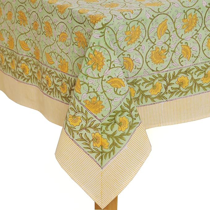 100% Cotton Hand Block Printed, Tablecloth for Kitchen, Dining, Table Cover for Parties, Chritmas, Weddings, Barbecues and Summer picnics Table Cloth